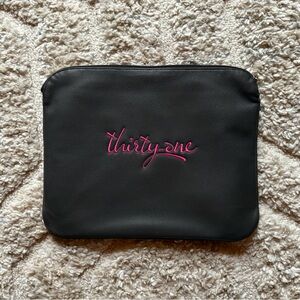 Thirty-One Black Cosmetic Bag with Pink Embroidery